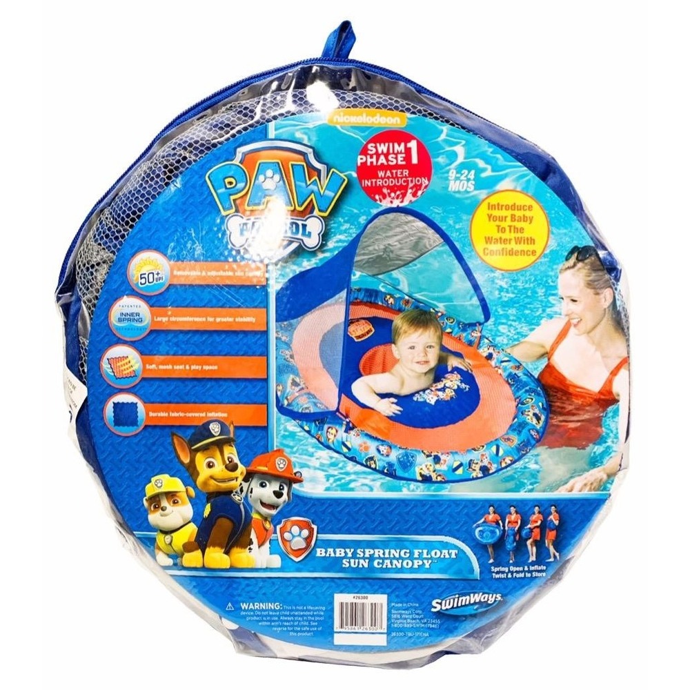 SwimWays Paw Patrol 9-24 Months Baby Spring Float Sun Canopy Water Boat